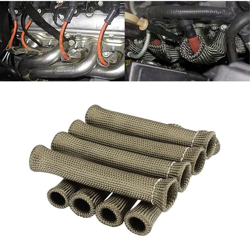Ummickl Store Spark Plug Wire Heat Shield 8pcs 2500° Spark Plug Heat Shield Sleeve Spark Plug Boot Protector Spark Plug Covers For LS1/LS2 (Titanium) - Image 1